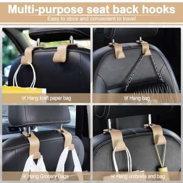 LivTee Car Seat Headrest Hook, Auto Seat Hook Hangers Storage Organizer Interior Accessories for Purse Coats Umbrellas Grocery Bags Handbag, 4-Pack