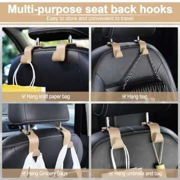 LivTee Car Seat Headrest Hook, Auto Seat Hook Hangers Storage Organizer Interior Accessories for Purse Coats Umbrellas Grocery Bags Handbag, 4-Pack