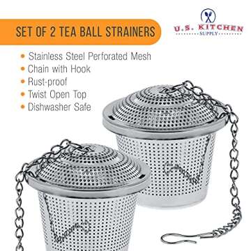 U.S. Kitchen Supply - 2 Premium Stainless Steel Tea Ball Strainer Infusers - 2" Size with Micro Perf...