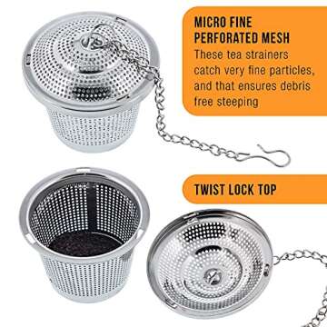 U.S. Kitchen Supply - 2 Premium Stainless Steel Tea Ball Strainer Infusers - 2" Size with Micro Perforated Mesh - Steep Loose Leaf Tea, Herbal, Spices & Seasonings - Teapot, Tea & Coffee Cup Mug