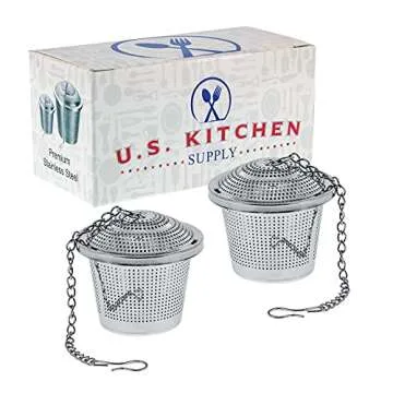 U.S. Kitchen Supply - 2 Premium Stainless Steel Tea Ball Strainer Infusers - 2" Size with Micro Perforated Mesh - Steep Loose Leaf Tea, Herbal, Spices & Seasonings - Teapot, Tea & Coffee Cup Mug