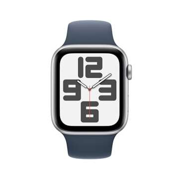 Apple Watch SE (2nd Gen) [GPS 44mm] Smartwatch with Silver Aluminum Case with Storm Blue Sport Band ...