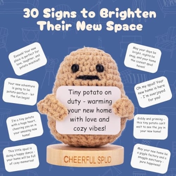Housewarming Gifts for New Home - Cute Crochet Positive Potato with 30 Cheerful Signs - House Warming Gift for New Apartment - 1st First Time Homeowners Welcome Home Gift Idea for Neighbors or Friends