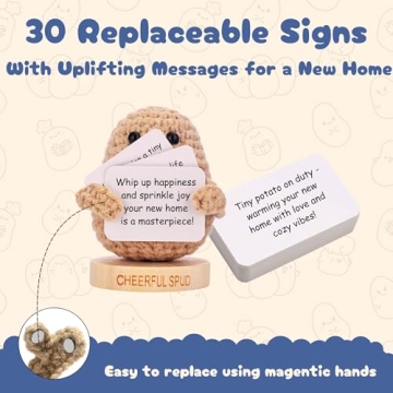 Housewarming Gifts for New Home - Cute Crochet Positive Potato with 30 Cheerful Signs - House Warming Gift for New Apartment - 1st First Time Homeowners Welcome Home Gift Idea for Neighbors or Friends