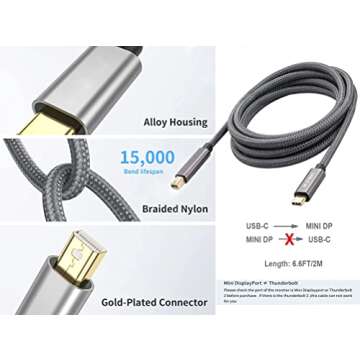 Onep USB C to Mini DisplayPort Cable - 6.6FT 4K Compatible