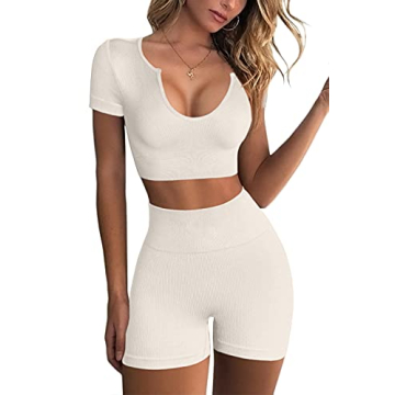 FAFOFA Women's Seamless Workout Tops and Shorts Set
