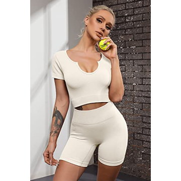 FAFOFA Women's Seamless Workout Tops and Shorts Set