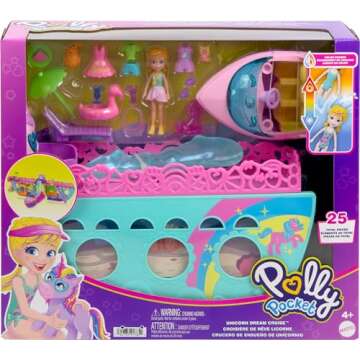 Magical Polly Pocket Unicorn Dream Cruise Playset for Kids
