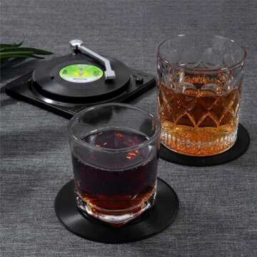 Funny Retro 6PCS Vinyl Record Coasters for Drinks with Vinyl Record Player Holder for Music Lovers with Gift Box for Music Lovers, Coasters for Drinks, Bars, Cafes, Home (M2)