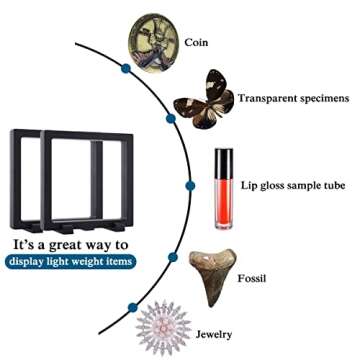 2 Set 4.3 Inch 3D Floating Display Frame Case for Jewelry, YITOU Challenge Coin Display Frame Display Stands Case Holder for Fossil, Rock, Gemstones, Megladon Tooth, Specimens, Floating Frame Case