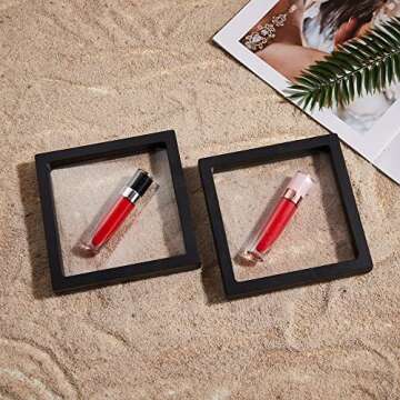 2 Set 4.3 Inch 3D Floating Display Frame Case for Jewelry, YITOU Challenge Coin Display Frame Display Stands Case Holder for Fossil, Rock, Gemstones, Megladon Tooth, Specimens, Floating Frame Case