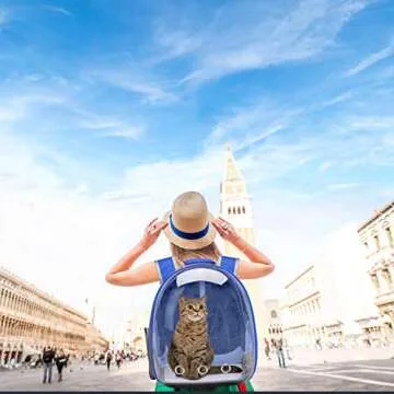Henkelion Cat Backpack Carrier Bubble Carrying Bag, Small Dog Backpack Carrier for Small Medium Dogs Cats, Space Capsule Pet Carrier Dog Hiking Backpack, Airline Approved Travel Carrier - Navy Blue