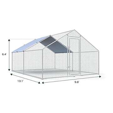 Large Metal Chicken Coop Walk-in Poultry Cage Chicken Run Pen Dog Kennel Duck House with Waterproof and Anti-Ultraviolet Cover for Outdoor Farm Use(9.8' L x 13.1' W x 6.4' H)