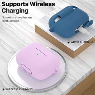 ATUAT for AirPods Pro 1st/2nd Generation Case Cover, Protective Silicone Skin Accessories with Keychain for Women Men for Apple AirPods Pro 2019/2022 Charging Case,Front LED Visible-Lavender Purple
