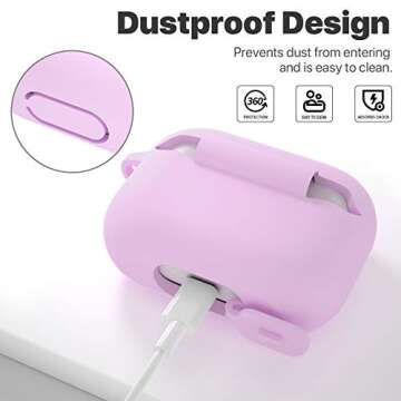 ATUAT for AirPods Pro 1st/2nd Generation Case Cover, Protective Silicone Skin Accessories with Keychain for Women Men for Apple AirPods Pro 2019/2022 Charging Case,Front LED Visible-Lavender Purple