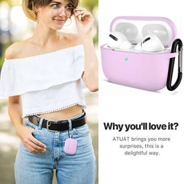 ATUAT for AirPods Pro 1st/2nd Generation Case Cover, Protective Silicone Skin Accessories with Keychain for Women Men for Apple AirPods Pro 2019/2022 Charging Case,Front LED Visible-Lavender Purple