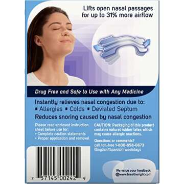 Breathe Right Nasal Strips Clear For Sensitive Skin Large 30 Each (Packs of 6)