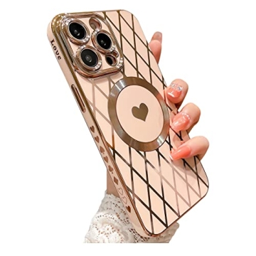 Weonmov for iPhone 14 Pro Max Case Compatible with MagSafe, Luxury Soft Rhombus Love Heart Phone Cas...