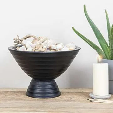 Boho Wood Pedestal Serving Bowl - Black Finish