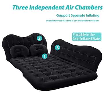Inflatable Car Air Mattress for Camping, Travel, Portable SUV Back Seat Bed with Pump, Pillows, Car Sleeping Pad for Truck, Vacation, Blow-Up Flitaing Bed, Floating Bed, Thickened Flocking(BLACK)