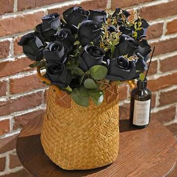 FlueHouzz Artificial Roses Flowers Fake Silk Rose Bouquet 12 Heads 2 Packs of Realistic Blossom Rose...