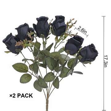 FlueHouzz Artificial Roses Flowers Fake Silk Rose Bouquet 12 Heads 2 Packs of Realistic Blossom Roses for Home Wedding Party Floral Decoration Table Centerpieces, Black