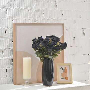 FlueHouzz Artificial Roses Flowers Fake Silk Rose Bouquet 12 Heads 2 Packs of Realistic Blossom Roses for Home Wedding Party Floral Decoration Table Centerpieces, Black