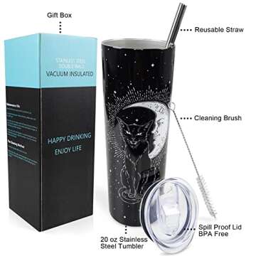 XAIVEZL Cat Tumbler - Goth Tumbler Gifts - Black Cute Cat Mug Gifts - Witchy Gifts for Women - 20 oz...