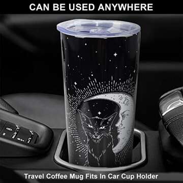 XAIVEZL Cat Tumbler - Goth Tumbler Gifts - Black Cute Cat Mug Gifts - Witchy Gifts for Women - 20 oz Cat Skinny Stainless Steel Tumblers with Lid and Straw Cat Mugs