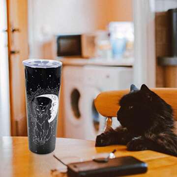 XAIVEZL Cat Tumbler - Goth Tumbler Gifts - Black Cute Cat Mug Gifts - Witchy Gifts for Women - 20 oz Cat Skinny Stainless Steel Tumblers with Lid and Straw Cat Mugs