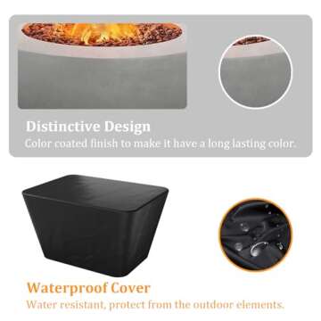 yoyomax 2-Piece Outdoor Propane Fire Pit Table Set w/Tank Cover Table, 25-inch 50,000 BTU CSA Certification Bowl Concrete Firepit with Lava Rocks, Waterproof Cover, White