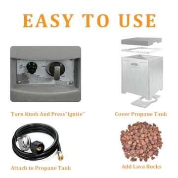 yoyomax 2-Piece Outdoor Propane Fire Pit Table Set w/Tank Cover Table, 25-inch 50,000 BTU CSA Certification Bowl Concrete Firepit with Lava Rocks, Waterproof Cover, White