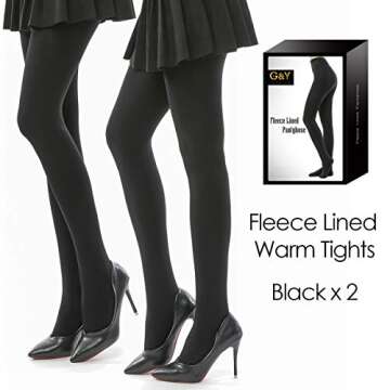 G&Y 2 Pairs Fleece Lined Tights for Women - 100D Opaque Warm Winter Pantyhose (Black2, XL)