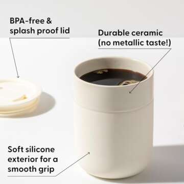 W&P Porter Ceramic Mug w/ Protective Silicone Sleeve, Slate 12 Ounces | On-the-Go | No Seal Tight | Reusable Cup for Coffee or Tea | Portable | Dishwasher Safe, Model Number: WP-PMC-SL