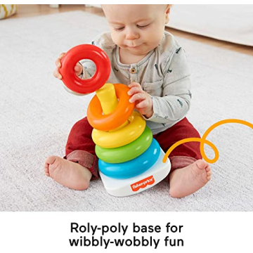 Fisher-Price Baby Stacking Toy Rock-A-Stack, Roly-Poly Base with 5 Colorful Rings for Ages 6+ Months