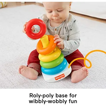 Fisher-Price Baby Stacking Toy Rock-A-Stack, Roly-Poly Base with 5 Colorful Rings for Ages 6+ Months