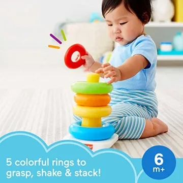 Fisher-Price Baby Stacking Toy Rock-A-Stack, Roly-Poly Base with 5 Colorful Rings for Ages 6+ Months