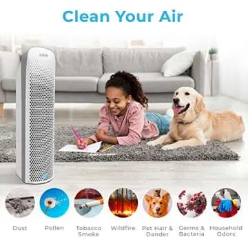 Pure Enrichment PureZone Elite True HEPA Large Room Tower Air Purifier with Air Quality Monitor, 4 S...