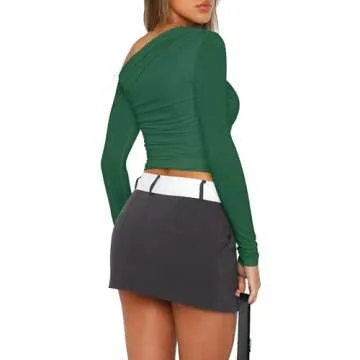 Zeagoo Womens Long Sleeve Off The Shoulder Casual Crop Tops Boat Neck Going Out Slim Fit Y2K T Shirt...