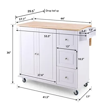 PHI VILLA Kitchen Island Cart - Elegant Storage & Mobility
