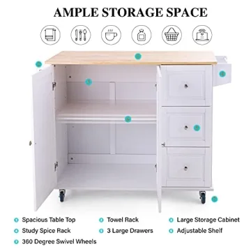 PHI VILLA Kitchen Island Cart - Elegant Storage & Mobility