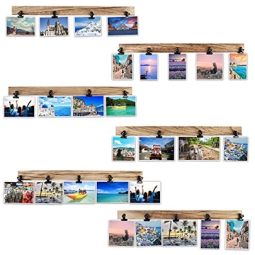 Aiyome 6 Wooden Wall Hanging Photo Frames with 27 Clips for Stylish Home Decor