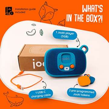 Jooki Music and Stories Player for Kids - Portable Audio Player with WiFi Connectivity - Screen Free Imagination Building - Toddler Entertainment (Player + 2 Tokens)