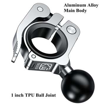 BRCOVAN Aluminum Alloy Handlebar Mount Clamp Base with 1'' TPU Ball for Rail Diameter 0.5'' 0.87'' 1'' 1.26'', Compatible with RAM Mounts B Size 1 Inch Ball Double Socket Arm (Silver)