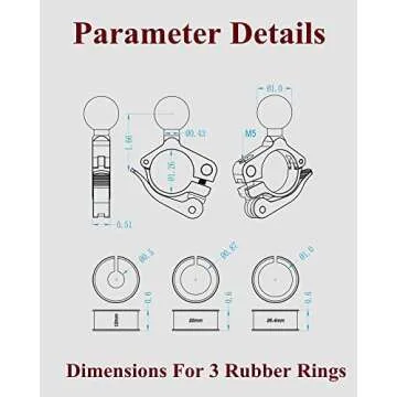 BRCOVAN Aluminum Alloy Handlebar Mount Clamp Base with 1'' TPU Ball for Rail Diameter 0.5'' 0.87'' 1'' 1.26'', Compatible with RAM Mounts B Size 1 Inch Ball Double Socket Arm (Silver)