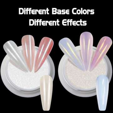White Pearl Chrome Nail Powder - Aurora Ice Shimmer Nail Powder Chrome Pigment Powder for Nails, Gif...