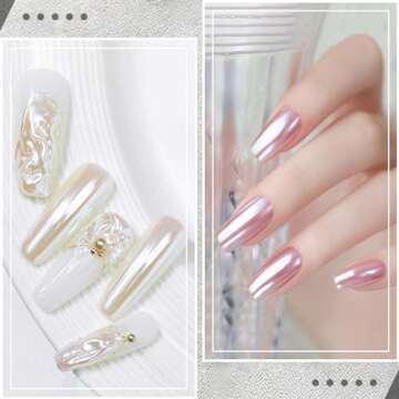 White Pearl Chrome Nail Powder - Aurora Ice Shimmer Nail Powder Chrome Pigment Powder for Nails, Gifts for Women Mirror Effect Glitters Nail Art Powder for DIY Salon
