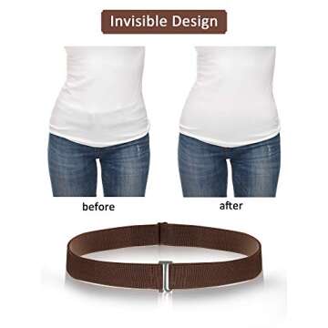 SATINIOR 2/3/4 Pack Women Elastic Stretch Belt Invisible Belts with Flat Buckle for Jeans Pants Dresses(Black, Dark Blue, Khaki, Brown,4 Pack)