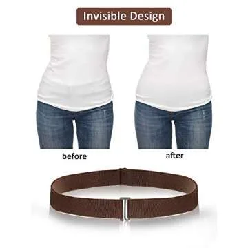 SATINIOR 2/3/4 Pack Women Elastic Stretch Belt Invisible Belts with Flat Buckle for Jeans Pants Dresses(Black, Dark Blue, Khaki, Brown,4 Pack)