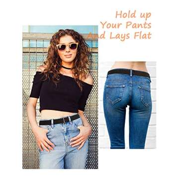 SATINIOR 2/3/4 Pack Women Elastic Stretch Belt Invisible Belts with Flat Buckle for Jeans Pants Dresses(Black, Dark Blue, Khaki, Brown,4 Pack)